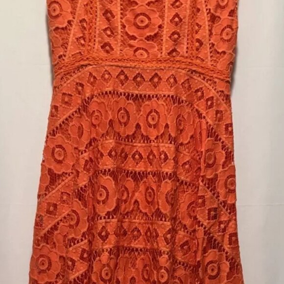 Free People Just Like Honey Lace Dress Orange Cocktail Wedding High Neck Size 6 - Picture 7 of 11